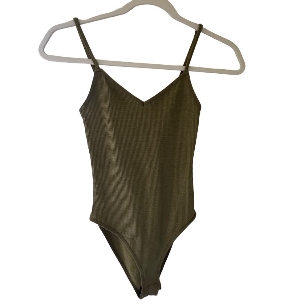 TOPSHOP | Size 4 Ribbed Bodysuit Army Green Strappy Basic Stretch